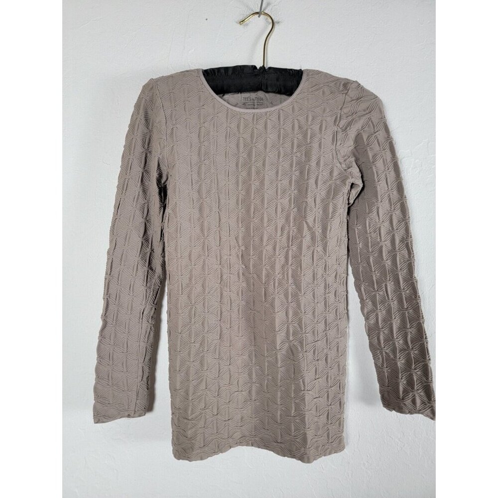 Tees by Tina Womens Long Sleeve Textured Lattice Stretch Top  Wool Blend Taupe
